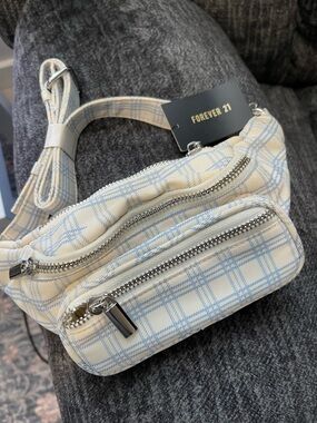 Forever 21 Cream & Light Blue Plaid Mini Crossbody Bag